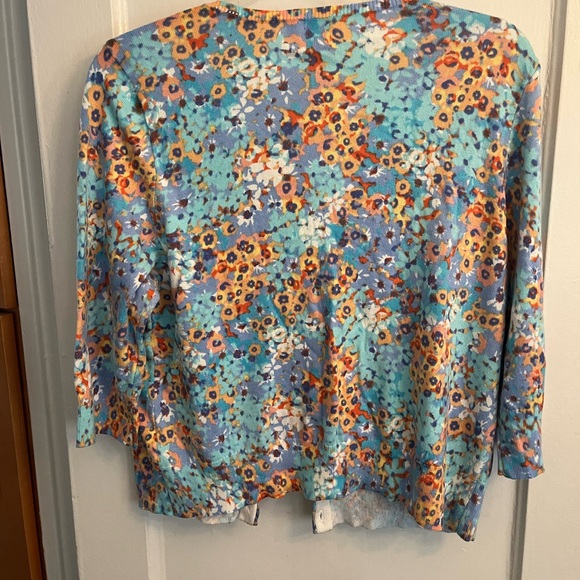 J. Jill Aqua Floral Button Cardigan with Orange Accents - Picture 3 of 3